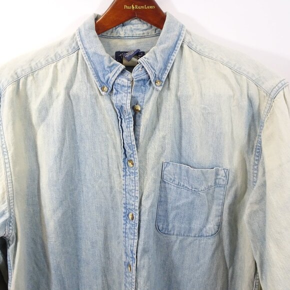 EDDIE BAUER VTG 90s Y2K DENIM JEAN COTTON BUTTON DOWN CASUAL SHIRT WOMENs SZ M - Picture 3 of 6